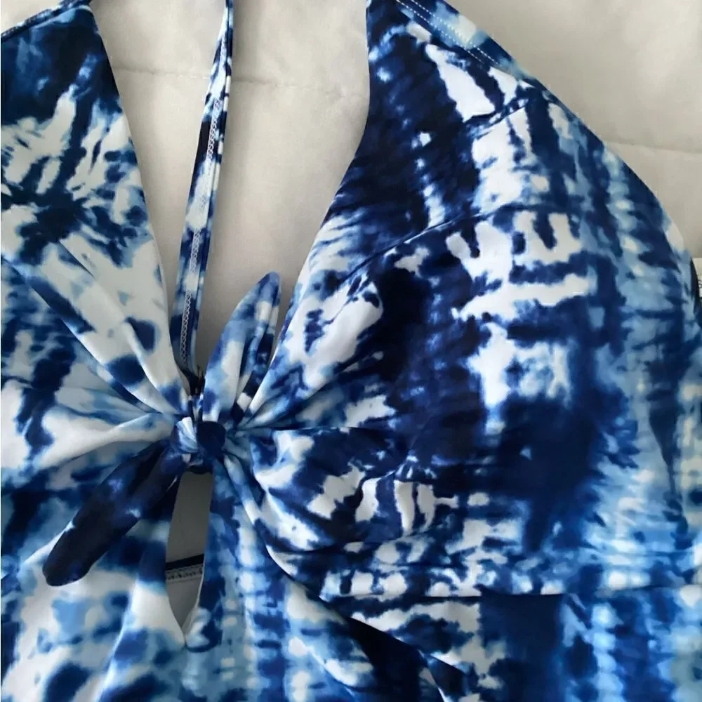 NWT Sz 22 Time Tru tie dye one piece swimsuit, blue, lined, w bust pads.
